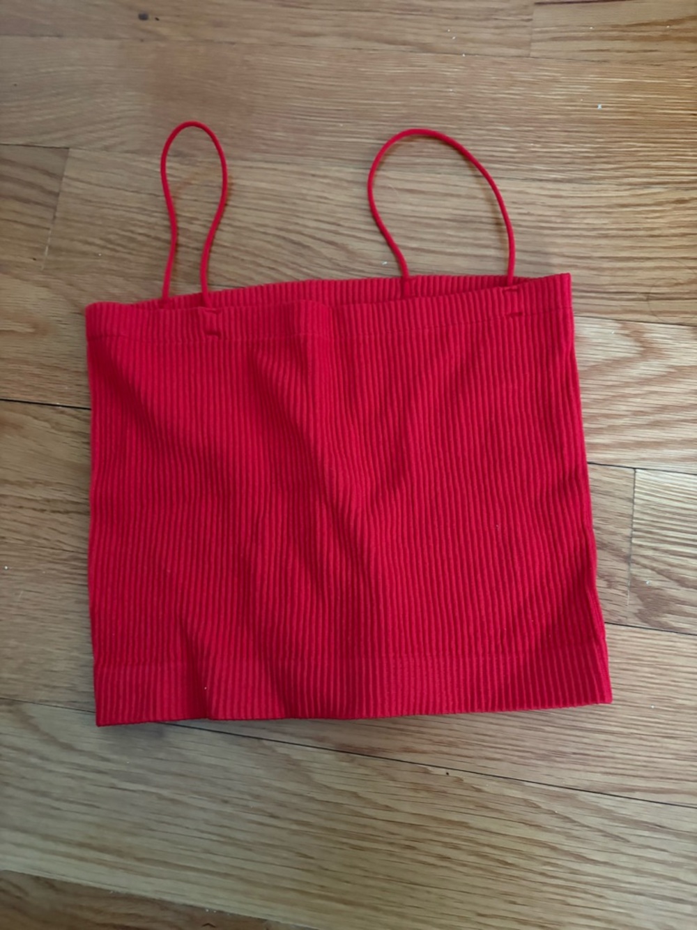 Red Ribbed Crop Top with Spaghetti Straps